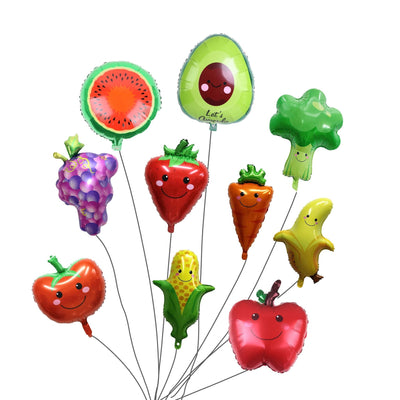 10 Foil Fruit and Vegetable Shaped Balloons Set - Nutrition Education Store