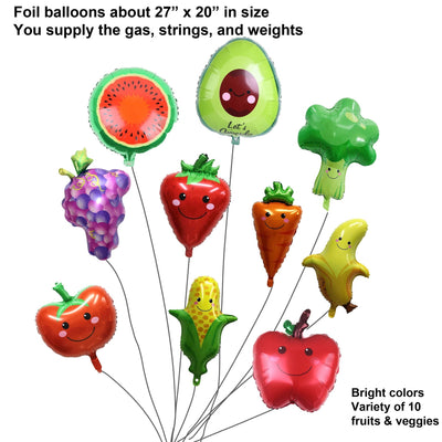 10 Foil Fruit and Vegetable Shaped Balloons Set - Nutrition Education Store