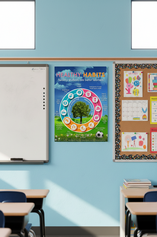 Healthy Habit Wheel Poster - Classroom School Poster - Health Poster - 18" x 24" Laminated