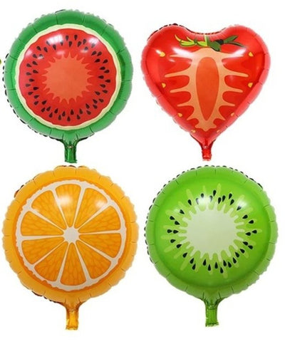 4 Fruit Balloons 18" Mylar Foil: Watermelon, Kiwi, Orange, Strawberry - Nutrition Education Store