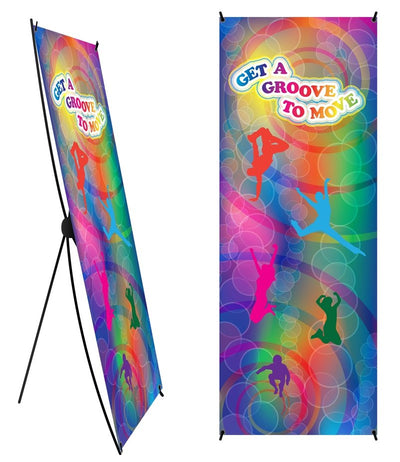 Custom Get A Groove to Move Banner and Banner Stand 24" X 62" - Add Your Logo To This Health Fair Banner - Nutrition Education Store
