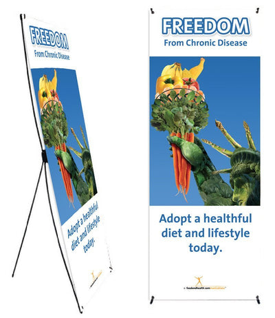 Freedom from Chronic Disease with Statue of Liberty Banner and Stand 24"X62" - Nutrition Education Store
