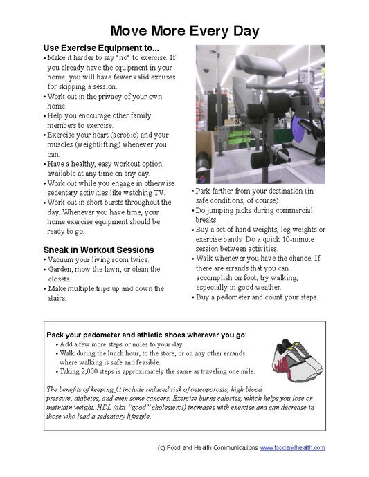 Home Exercise Poster - Nutrition Education Store