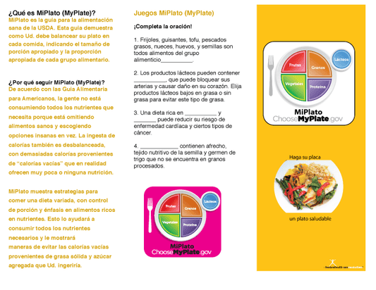 MiPlato Spanish MyPlate Brochures Pamphlets Packs of 25 - Nutrition Education Store