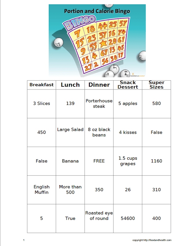 Portion and Calorie Bingo Game - Nutrition Education Store