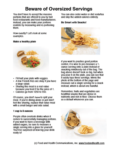 Portion Control Poster Handout Download PDF - Nutrition Education Store