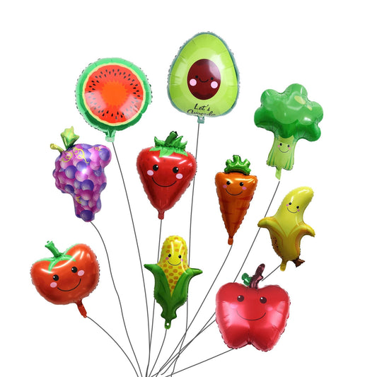 10 Foil Fruit and Vegetable Shaped Balloons Set - Nutrition Education Store