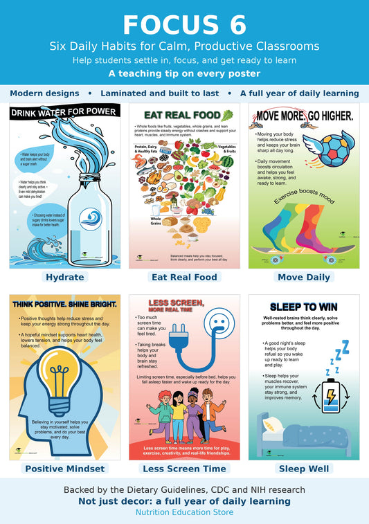 Focus 6: Six Daily Habits for Calm, Productive Classrooms -  set of 6 laminated 12x18 posters