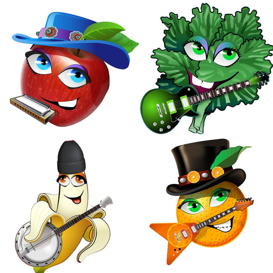 Anime Fruits and Veggies 2" Temporary Tattoos - 4 Styles Mixed - Pack of 100 - Nutrition Education Store