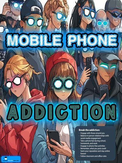 Cell Phone Addiction Awareness Poster - Nutrition Education Store