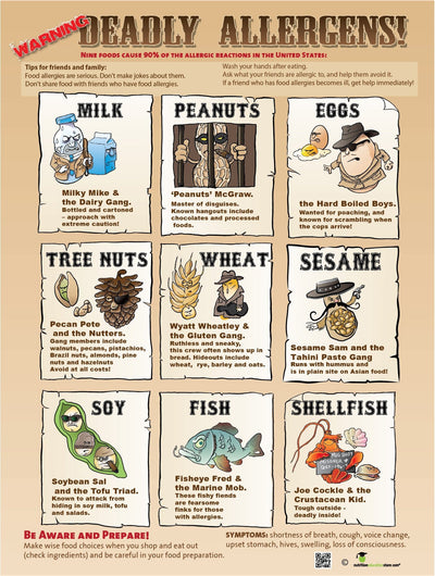 Food Allergy Poster 18x24 Laminated in English - Nutrition Education Store