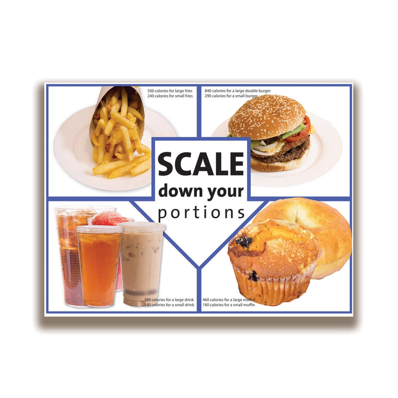 Scale Down Your Portions Poster English and Spanish Double - Sided - Nutrition Education Store