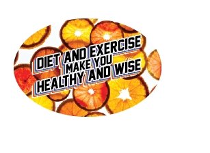 3" x 2" Big Oval Nutrition Stickers "Be Healthy and Wise With Diet and Exercise" With Orange Coins - Nutrition Education Store