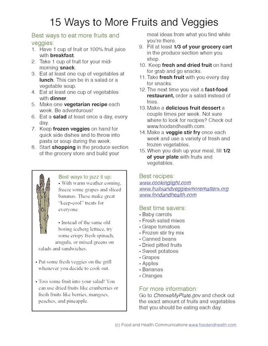 5 Ways to More Fruits and Veggies Poster - Nutrition Education Store