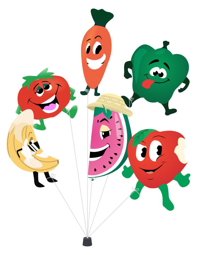 6 Fruit and Vegetable Balloons Mylar - Nutrition Education Store