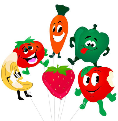 6 Fruit and Vegetable Balloons Mylar - Nutrition Education Store