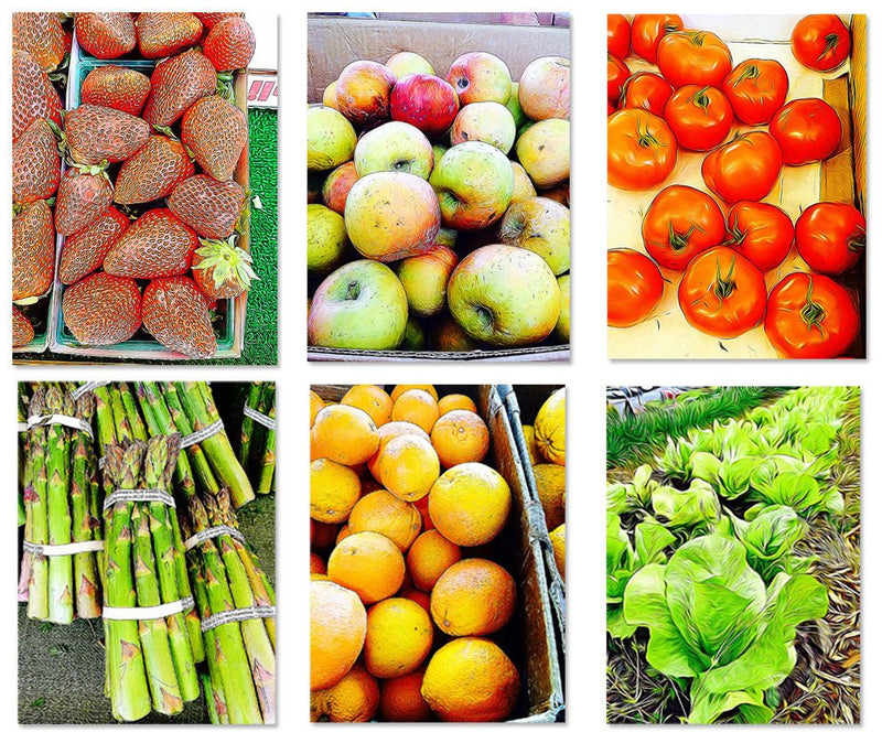 6 pack Farmers Market Fruit and Vegetable Painting Photos 8X10 - Nutrition Education Store