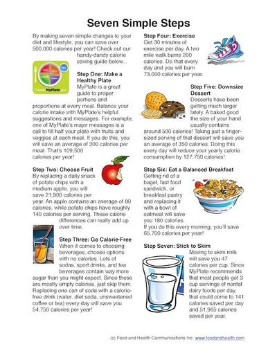 7 Simple Steps Save 500,000 Calories Poster - Nutrition Education Store