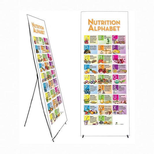 Alphabet of Nutrition A to Z Banner On Stand - 24" x 67" - Vinyl Banner - Nutrition Education Store