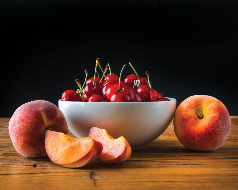 Art Print 20" x 16" Food Photograph "Cherries and Peaches Still Life" on Canvas Foam Board Ready to Hang - Nutrition Education Store