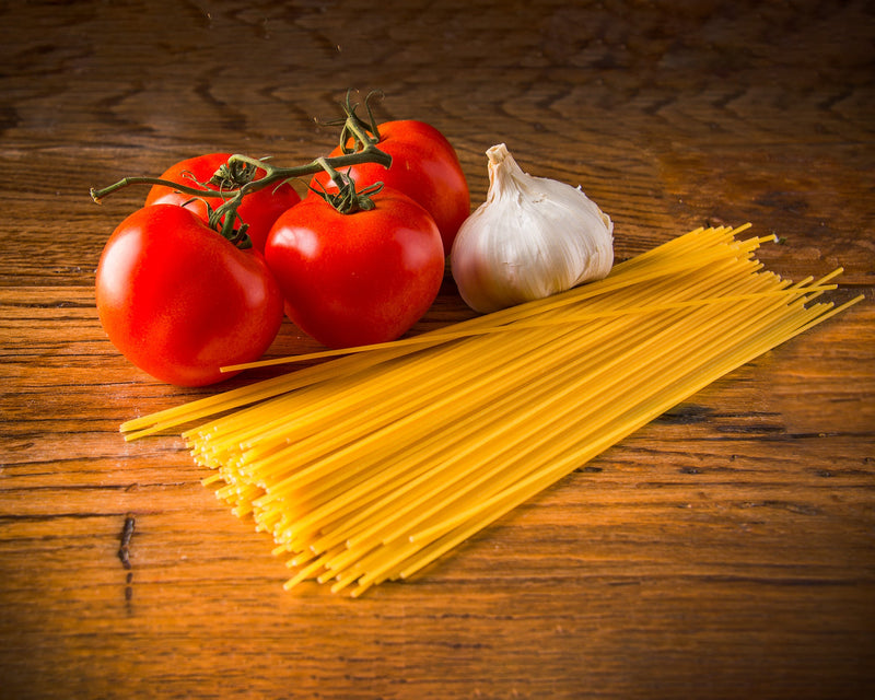 Art Print 20" x 16" Food Photograph "Pasta, Tomatoes, Garlic Still Life" on Canvas Foam Board Ready to Hang - Nutrition Education Store