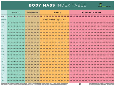 BMI Poster - BMI Chart Poster - Body Mass Index Poster - 18" x 24" Poster - Laminated - Nutrition Education Store
