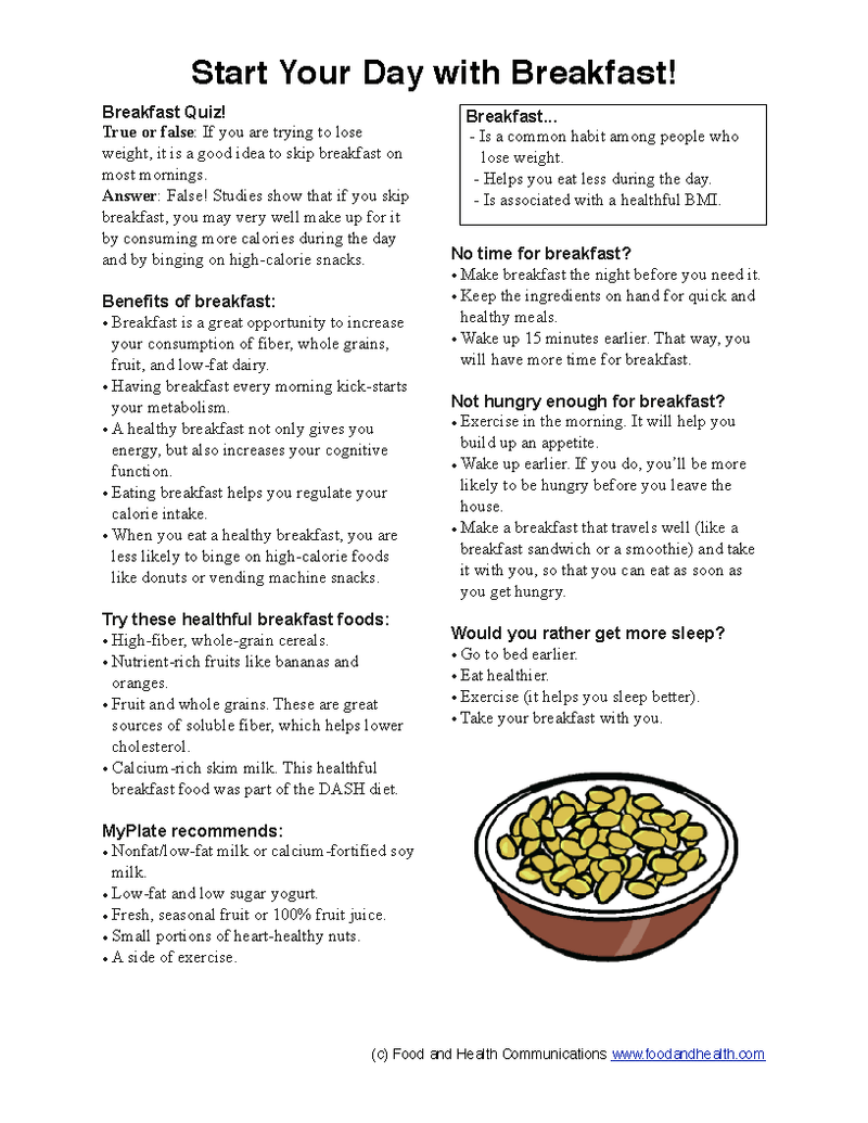 Breakfast Poster Handouts Download PDF - Nutrition Education Store