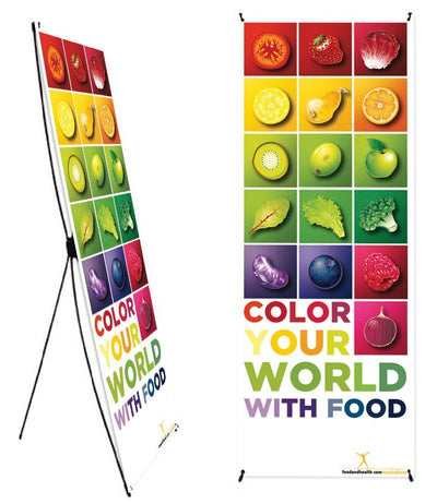 Color Your World With Food Banner Stand 24" X 62" - Wellness Fair Banner 24" X 62" - Nutrition Education Store