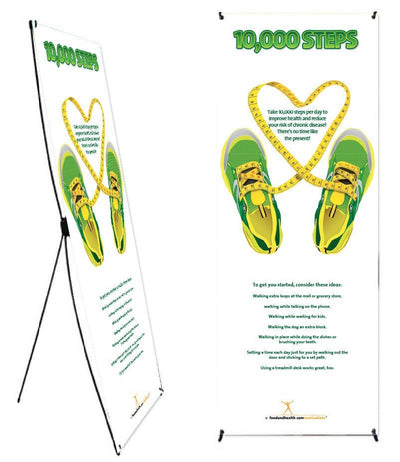 Custom 10K Steps Banner and Banner Stand 24" X 62" - Add Your Logo To This Health Fair Banner - Nutrition Education Store