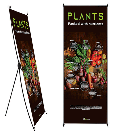 Custom Add Your Logo: Plants: Many Beneficial Parts Vinyl Health Fair Banner 24" x 62" On Stand - Nutrition Education Store