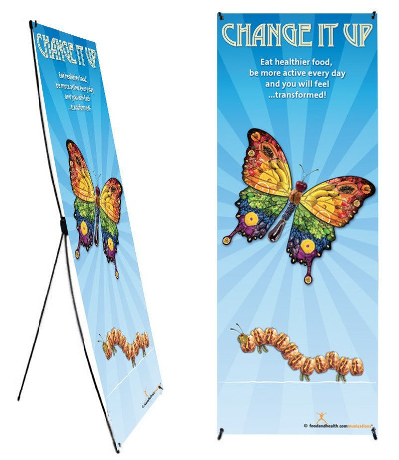 Custom Change It Up Banner and Stand 24" X 62" - Wellness Fair Banner 24" X 62" - Add Your Logo To This Health Fair Banner - Nutrition Education Store