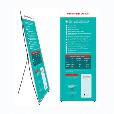 Custom Diabetes Risk Banner and Banner Stand 24" X 62" - Add Your Logo To This Health Fair Banner - Nutrition Education Store