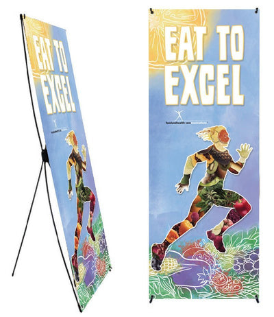 Custom Eat to Excel Phytoman Banner Stand 24" X 62" - Wellness Fair Banner 24" X 62" - Add Your Logo To This Health Fair Banner - Nutrition Education Store
