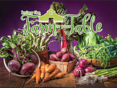 Custom Farm to Table Banner 48x36" Vinyl - Wellness Fair Banner - Add Your Logo To This Health Fair Banner - Nutrition Education Store