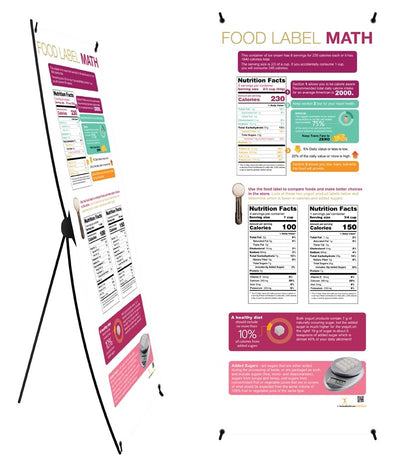 Custom Food Label Math Banner on Banner Stand 24" x 62" - Add Your Logo To This Health Fair Banner - Nutrition Education Store