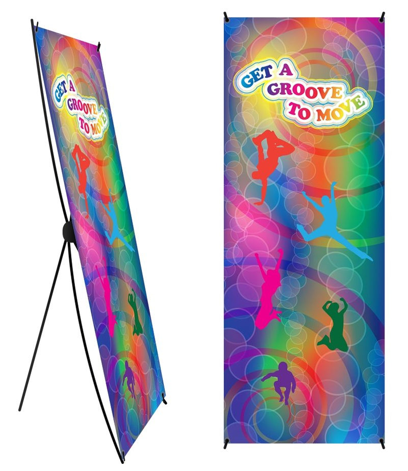 Custom Get A Groove to Move Banner and Banner Stand 24" X 62" - Add Your Logo To This Health Fair Banner - Nutrition Education Store