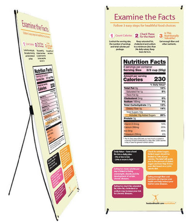 Custom New Food Label Vinyl Banner and Banner Stand 26" X 62" - Add Your Logo To This Health Fair Banner - Nutrition Education Store