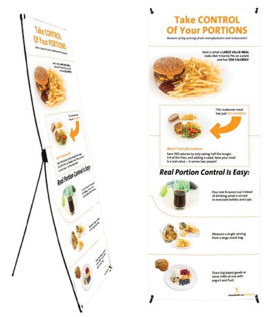 Custom Portion Control Banner and Stand 24" X 62" - Add Your Logo To This Health Fair Banner - Nutrition Education Store