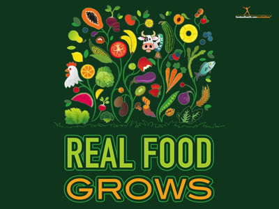 Custom Real Food Grows Health Fair Banner 48" X 36" Vinyl - Wellness Fair Banner - Fruits and Vegetables - Kids - Adults - Add Your Logo To This Health Fair Banner - Nutrition Education Store