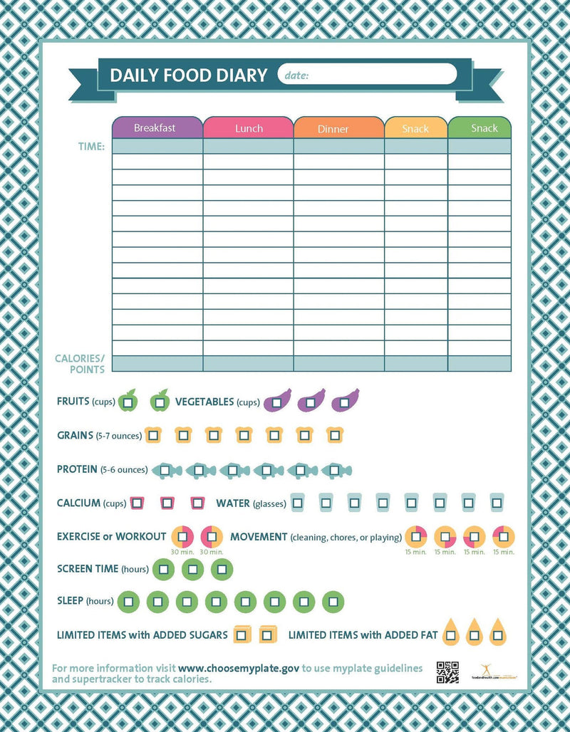 Food Diary Tearpad 8.5" x 11" - Food Recall Handout - Nutrition Education Store