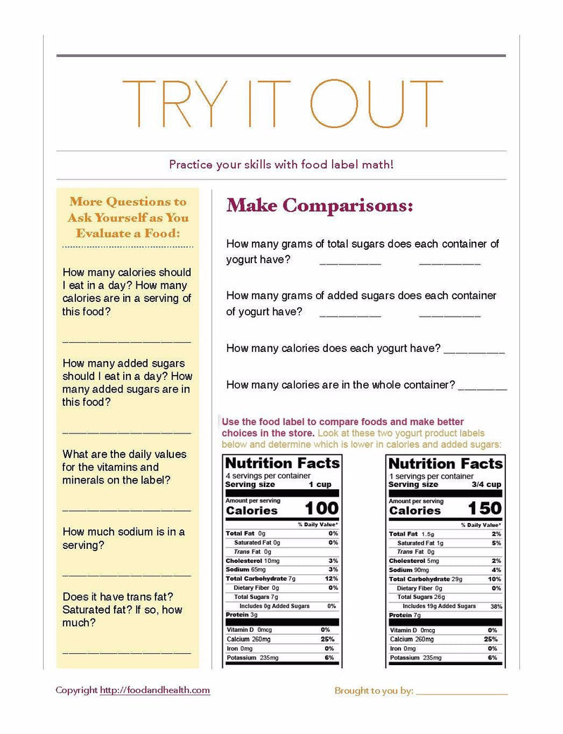 Food Label Math Worksheet Answers Food Label Math Poster - Nutrition Education Store