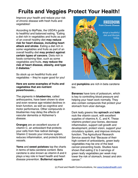 Freedom From Chronic Disease Poster Fruit and Vegetable Promotion With Statue of Liberty - Nutrition Education Store