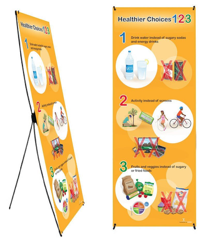 Healthier Choices 123 Banner Stand 24" X 62" - Health Fair Banner - CUSTOMIZE with your logo - Nutrition Education Store