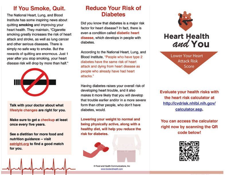 Heart Brochure - Lower Your Heart Attack Risk Score - Packet of 25 - Nutrition Education Store