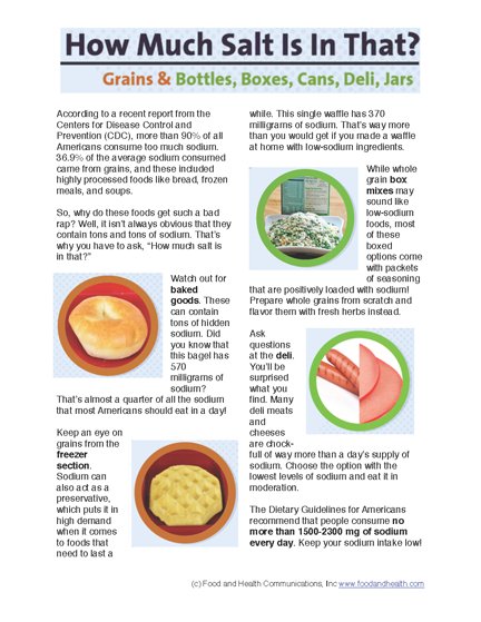 How Much Salt Is In That? Grains and Packaged Foods Handout Download PDF - Nutrition Education Store