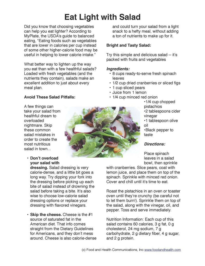 Lettuce Eat Light Poster Handouts Download PDF - Nutrition Education Store
