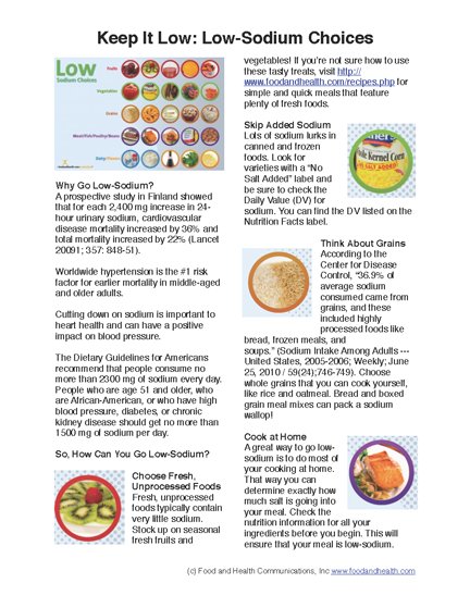 Low Sodium Choices Handout Download PDF - Nutrition Education Store