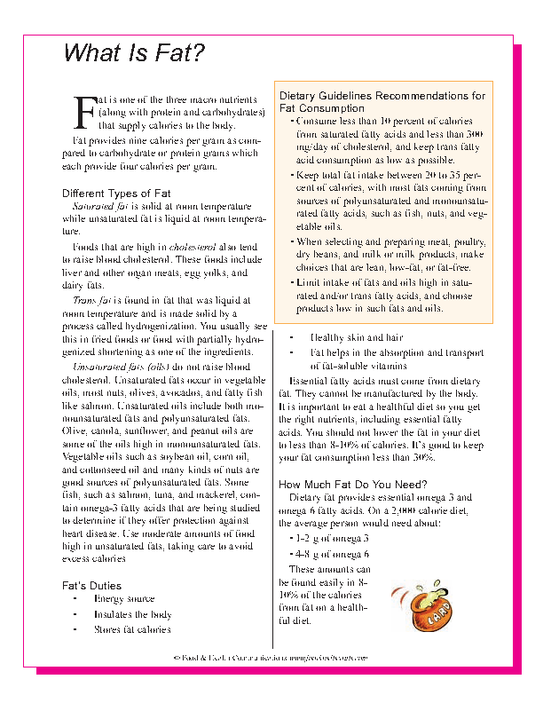Fat Intake Chart.pdf Lower Your Fat Intake Color Handout Download - Nutrition Education Store