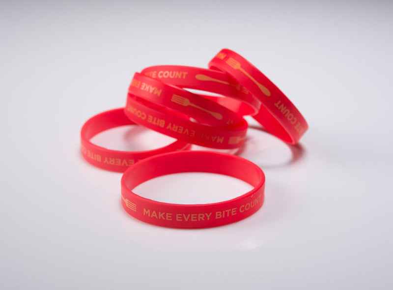 Make Every Bite Count Wristband 8" Adult - 20 pack - with forks - Nutrition Education Store