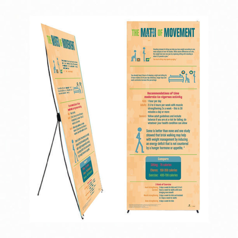 Math of Movement 24" x 62" Banner and Banner Stand - Exercise Banner - Health Fair Banner - Nutrition Education Store